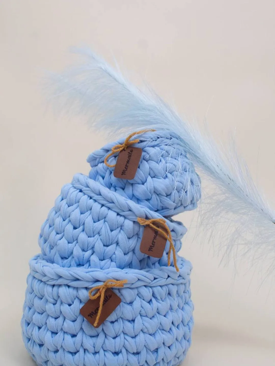 Knitting Pot Blue Home Boho Decor Art Small Yarn Knitwear Set Gift For Her Merino Wool Pencil Box Сraft Personalized  Cosmetic Basket Trivia