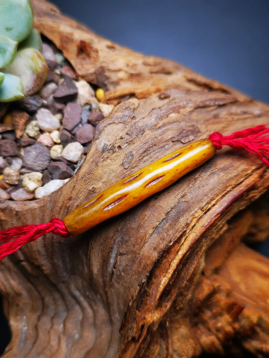 Hand-Carved Tibetan Yak Bone Amulet: Prayer Bead Pendant