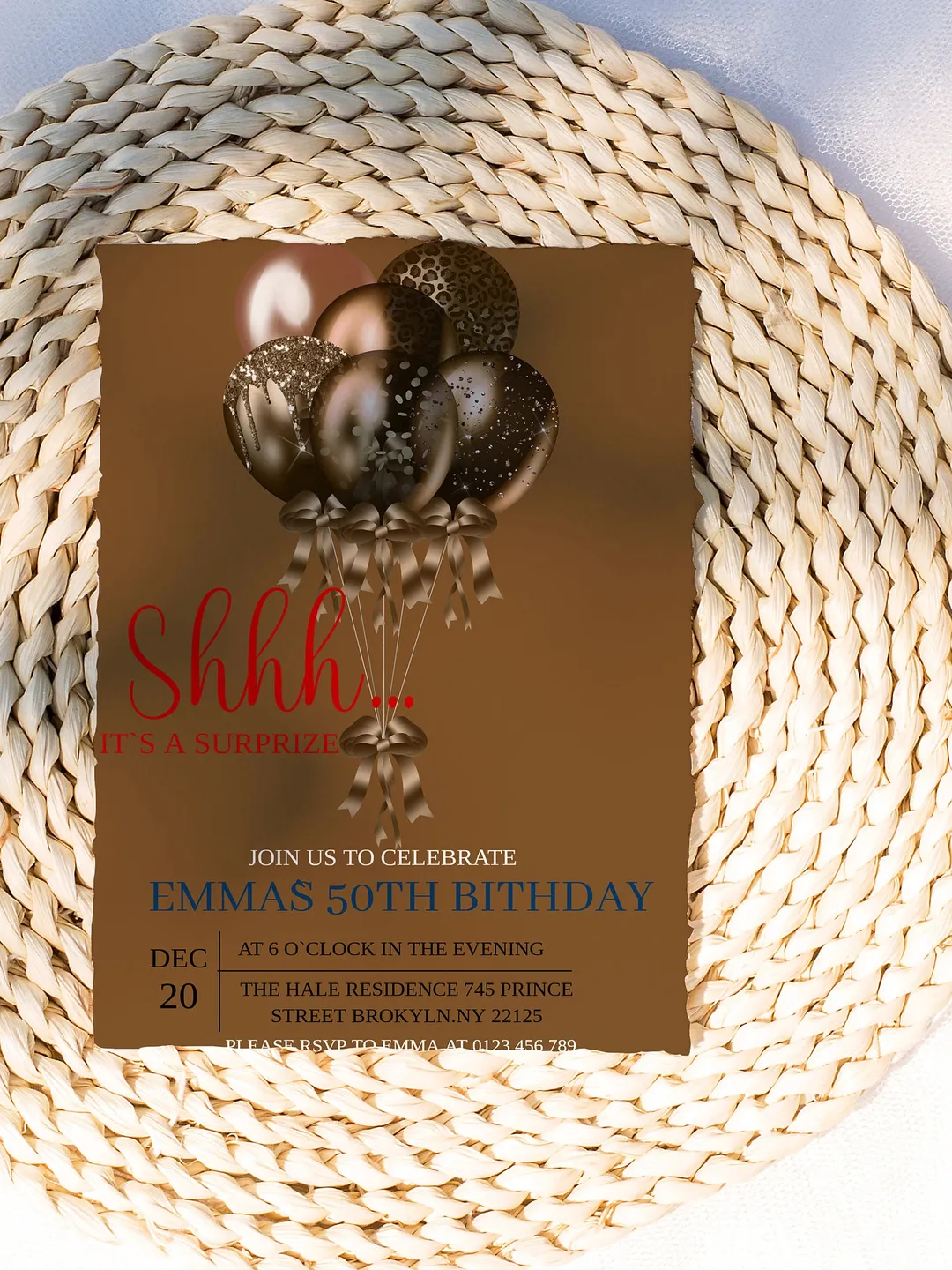 Gold Balloons Surprise Birthday Invitation Template (Digital Download)