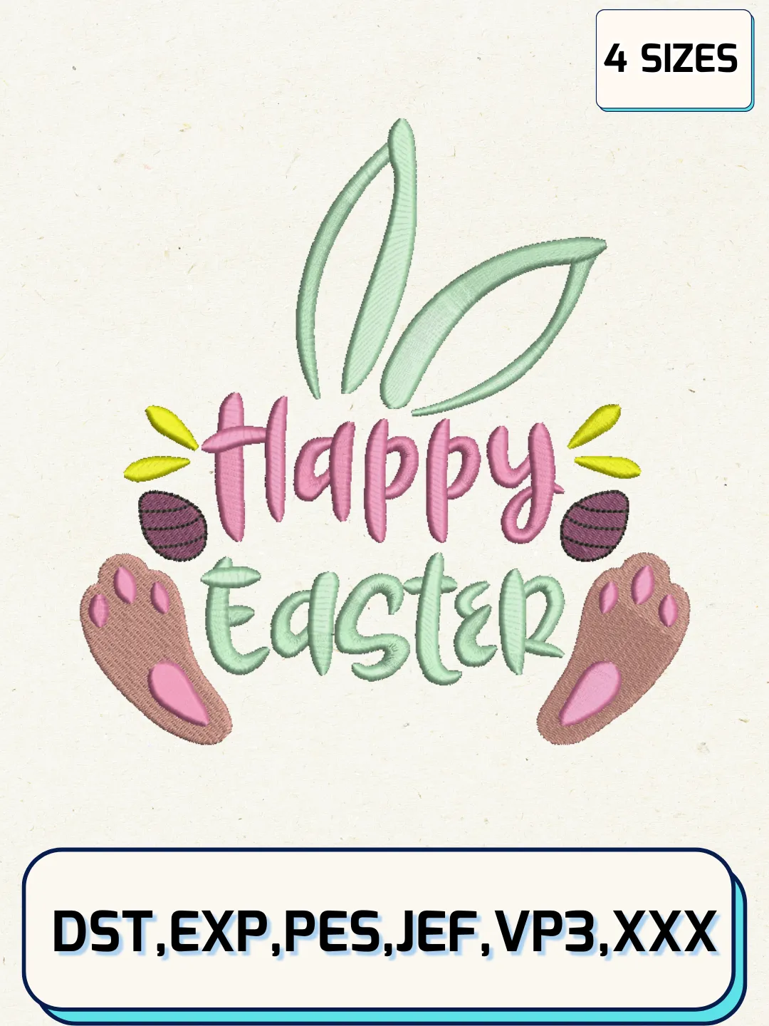Happy Easter Day Embroidery Design Files, Easter Day Logos Embroidery Designs, Machine Embroidery Files, 4 Sizes
