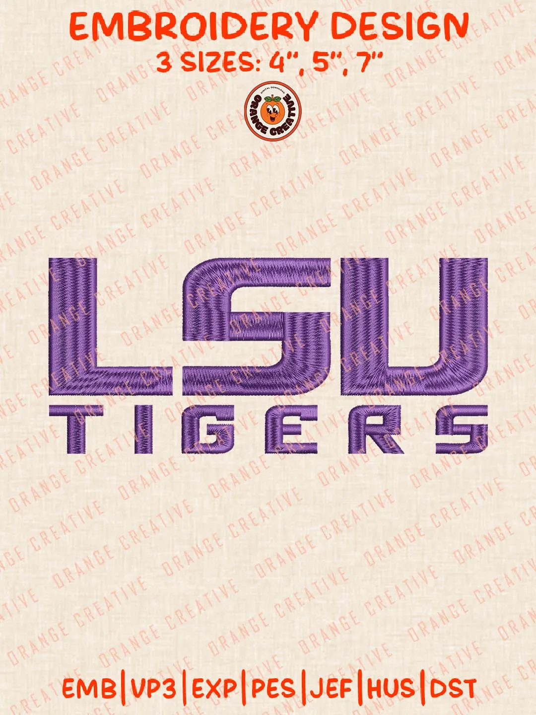 LSU Tigers Text Logo Embroidery Design, NCAA Team Embroidery Design, Machine Embroidery Design File, 4 Sizes, Custom Size, Digital Download