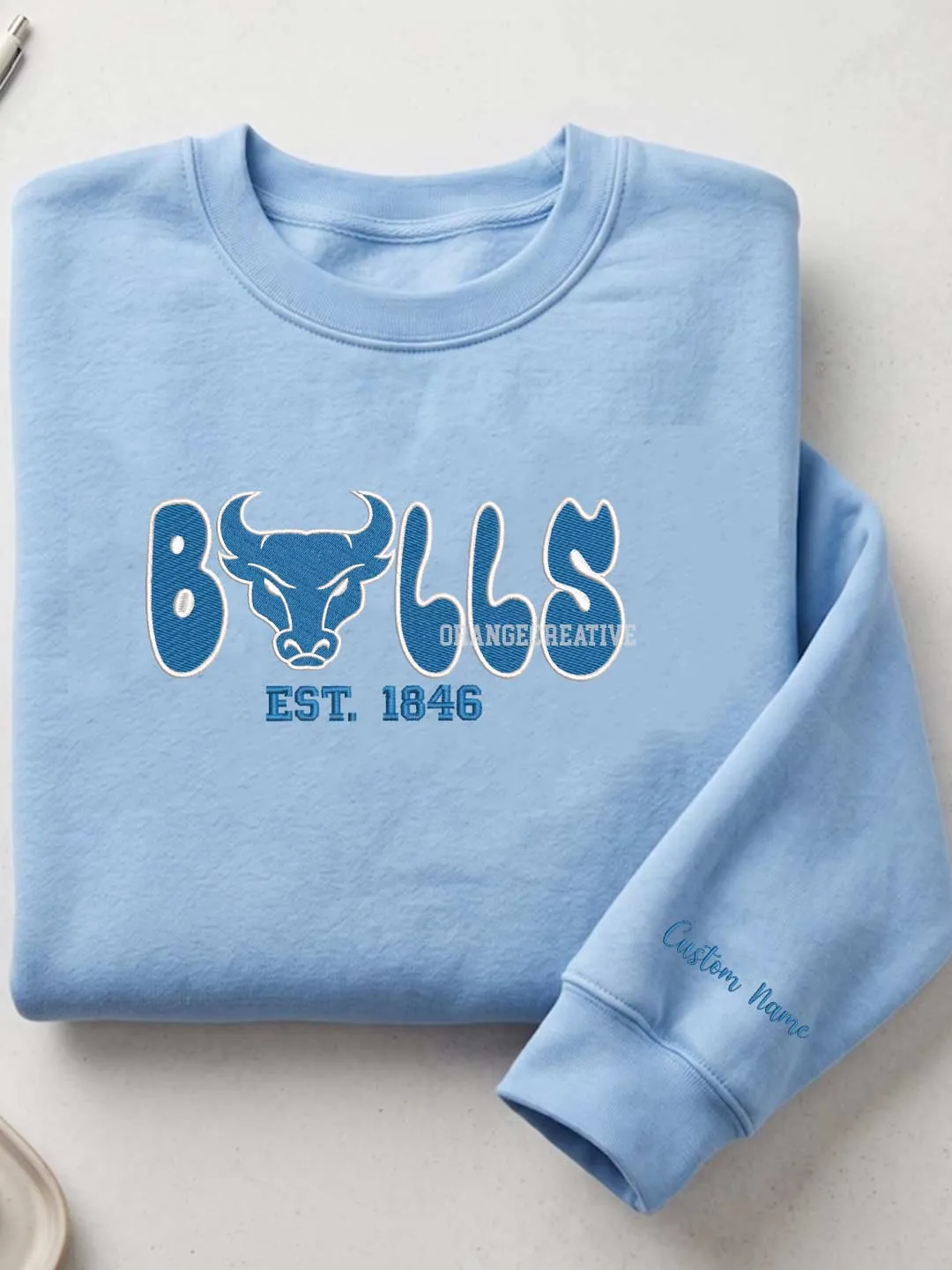 Buffalo Bull Est Embroidered Sweatshirt, Sport Embroidered Crewneck, Football Embroidered Shirt, College Sweatshirt, Crewneck Gift