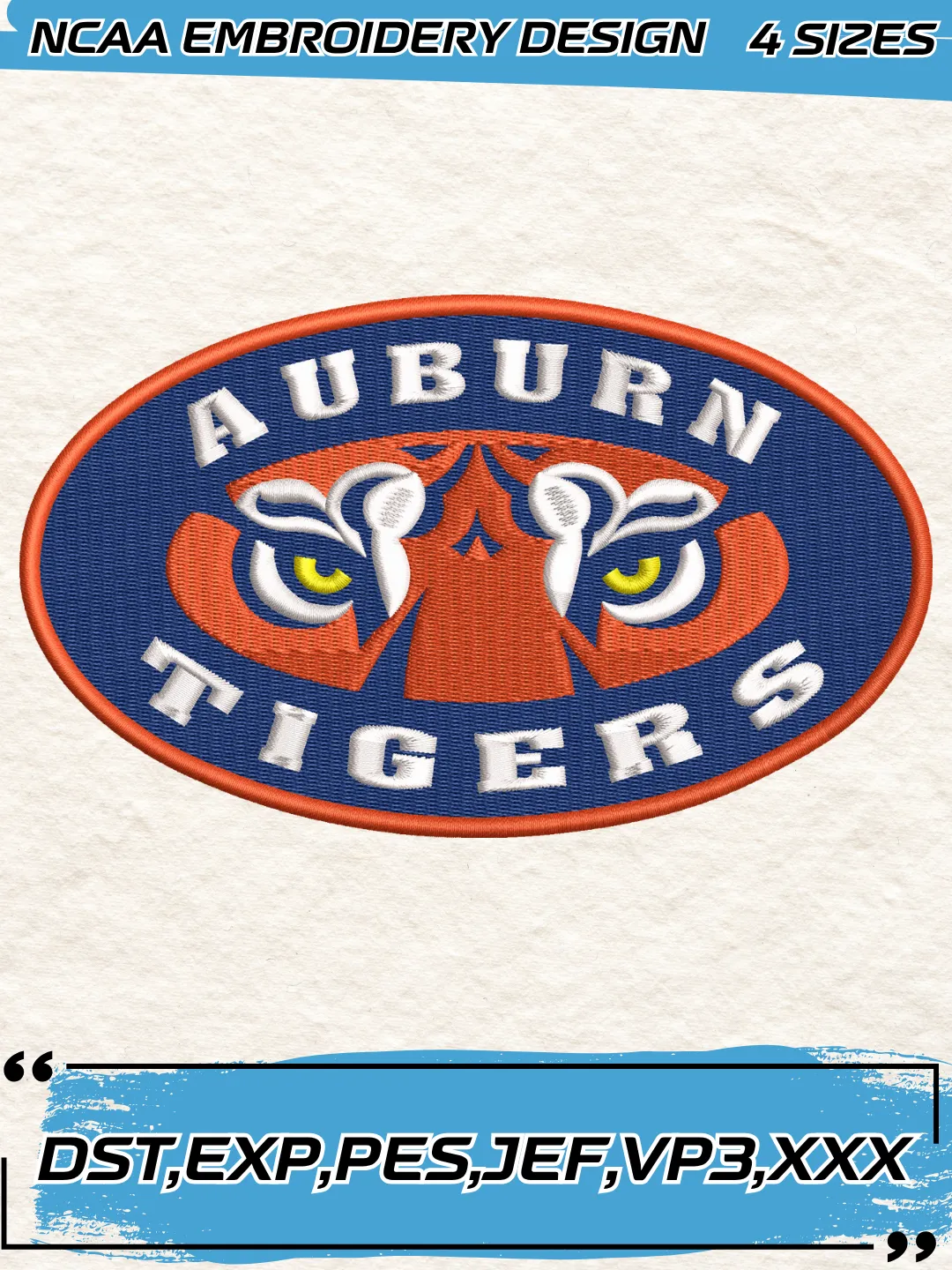 Auburn Tigers Secondary Logo Embroidery Design,NCAA Logo Embroidery Design,Machine Embroidery Design File,4 Sizes, Digital Download