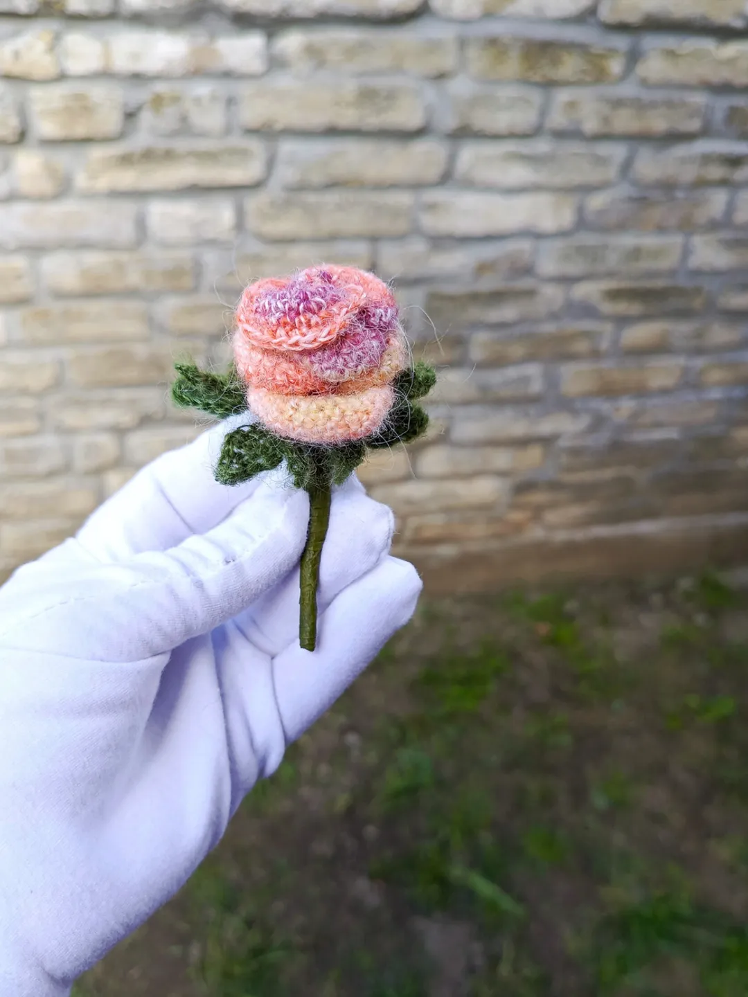 Handmade Crochet Rose Brooch in Soft Pastel Colors