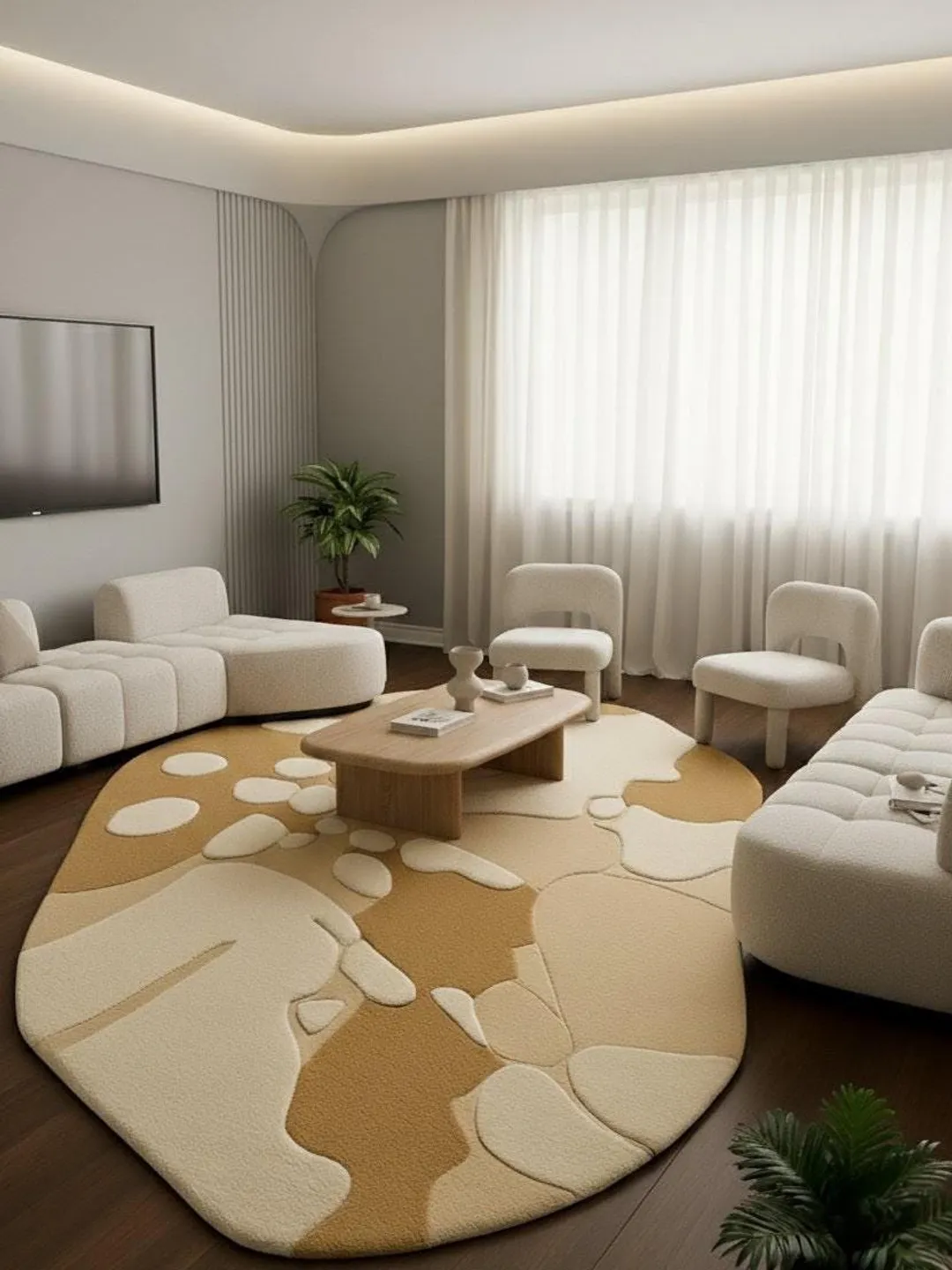 Hand-Tufted Wool Area Rug – Modern Brown Geometric Border