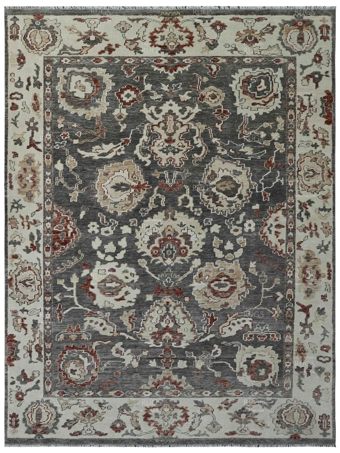 9x12 ft Ready to ship! Charcoal- Ivory color Oushak style Hand Knotted Rug, Handmade Rugs for Living Room - Antique style Contemporary rug