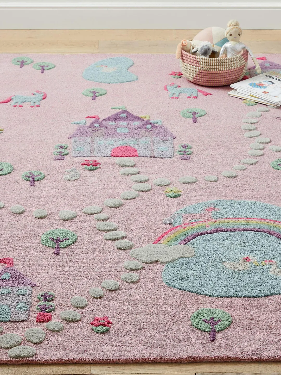 Handmade Tufted Paw Print Colorful Kids Play Mat Rug