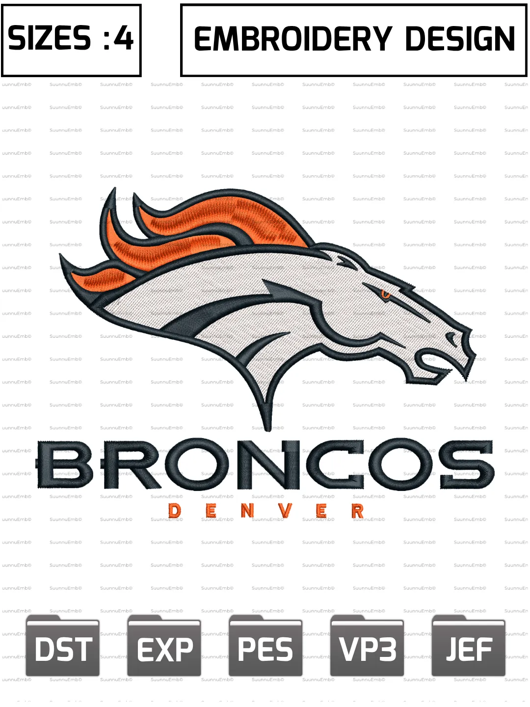 Denver Broncos Logo Embroidery Design,NFL Logos Embroidery Design,NFL Teams, Machine Embroidery Design File,4 Sizes, Digital Download