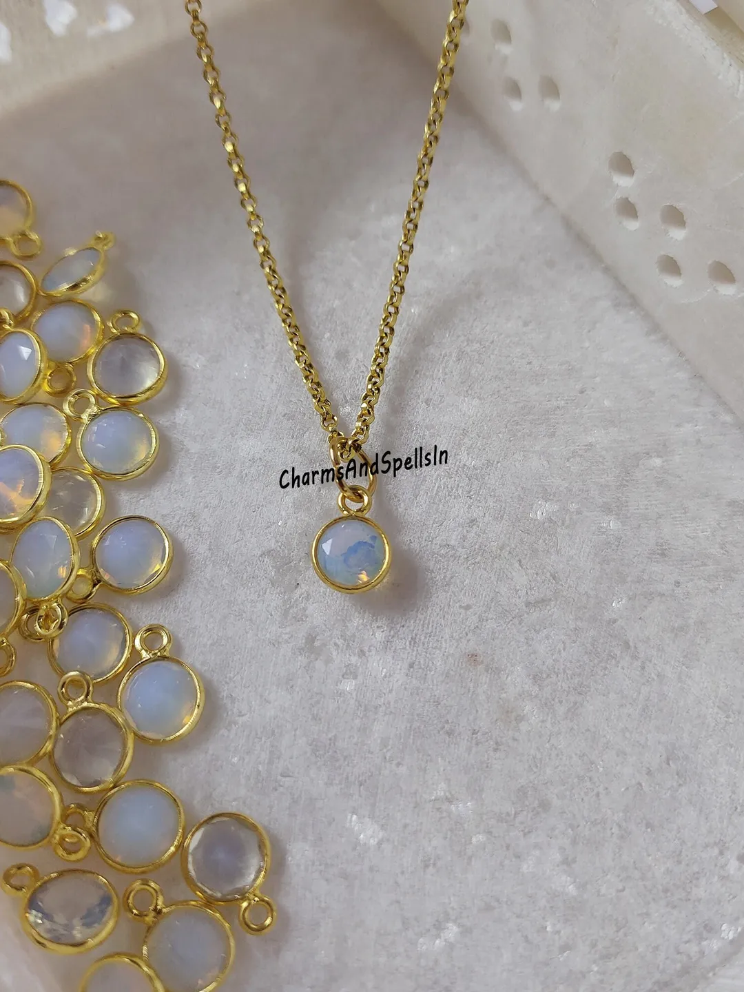 Dainty Opalite Charm With Chain, Hydro Opalite CZ Necklace, Handmade Jewelry, Unique CZ Charm For Bridal,Engagement gift,Valentine Day Gifts