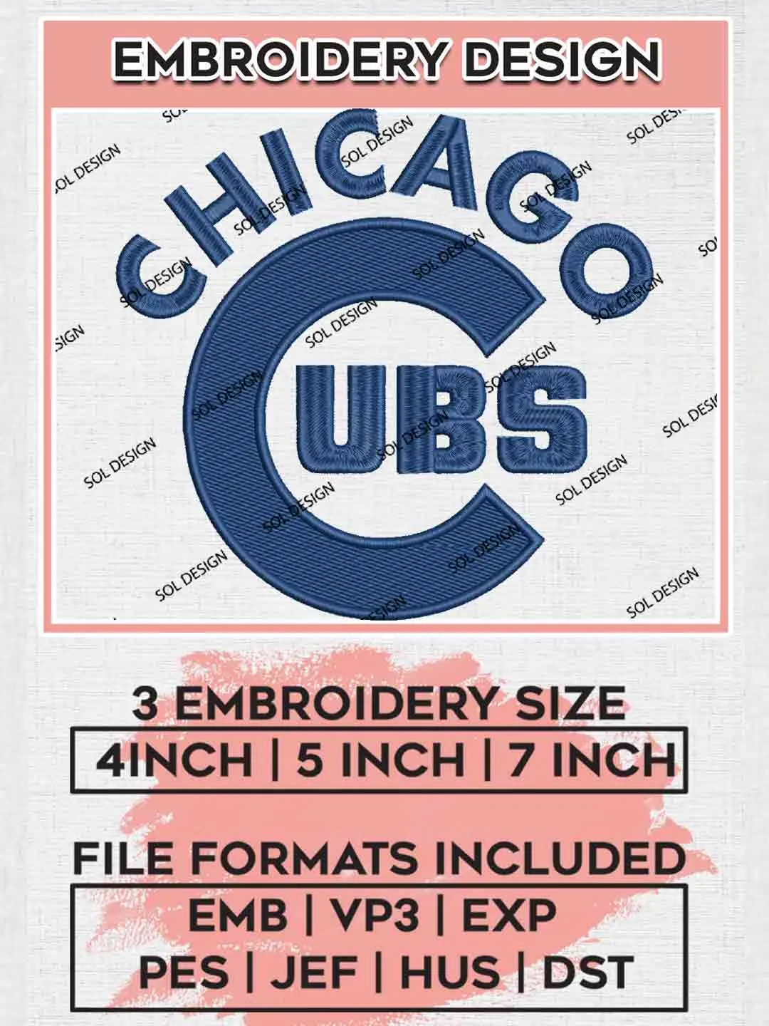 Chicago Cubs Wordmark Logo Embroidery Files, MLB Chicago Cubs Team Embroidery, MLB Teams, 3 sizes, MLB Cubs Machine embroidery designs, Digital Download