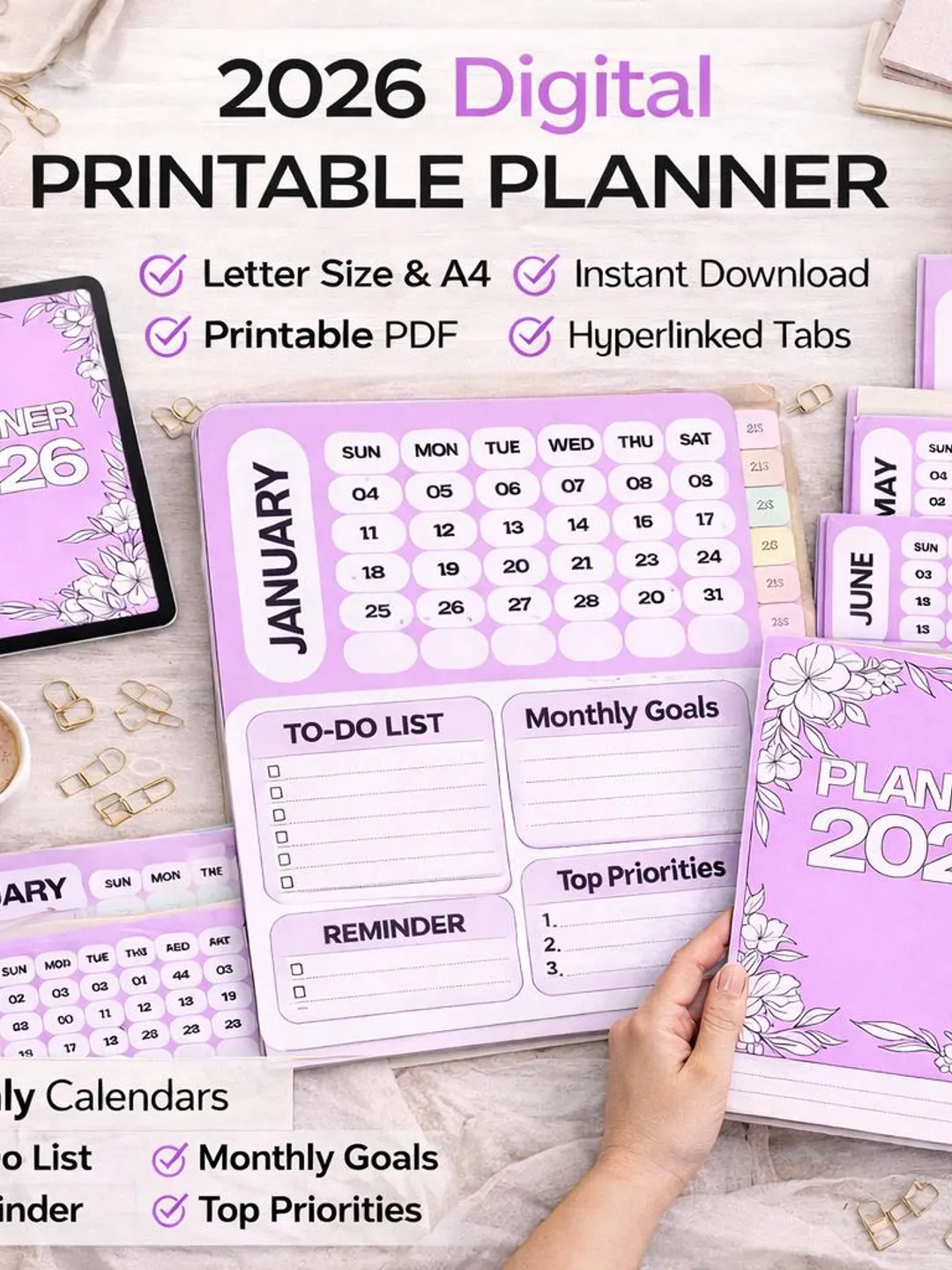 2026 Monthly Calendar Printable | Minimal Pastel Planner PDF | Instant ...
