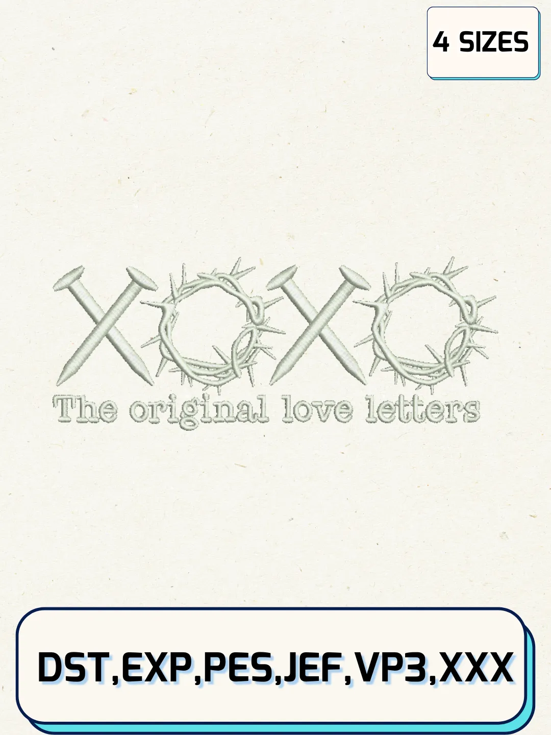 Xoxo The Original Love Letters Embroidery Design Files, Valentine Logos Embroidery Designs, Machine Embroidery Files, 4 Sizes