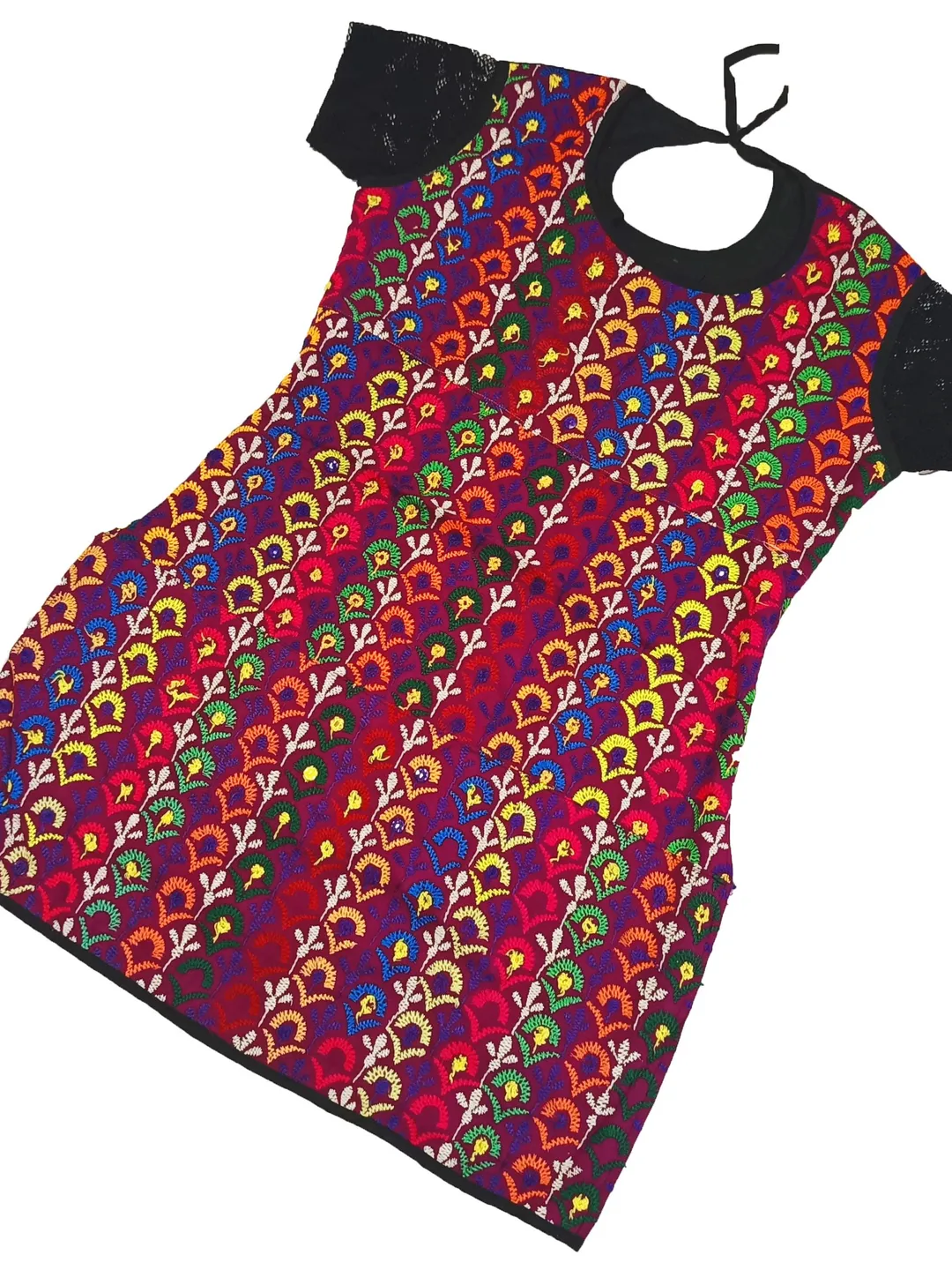 Indian Vintage Embroidered Flower Cotton Kurti Dress  Colourful Boho Dress Hippy Tunic Summer Top