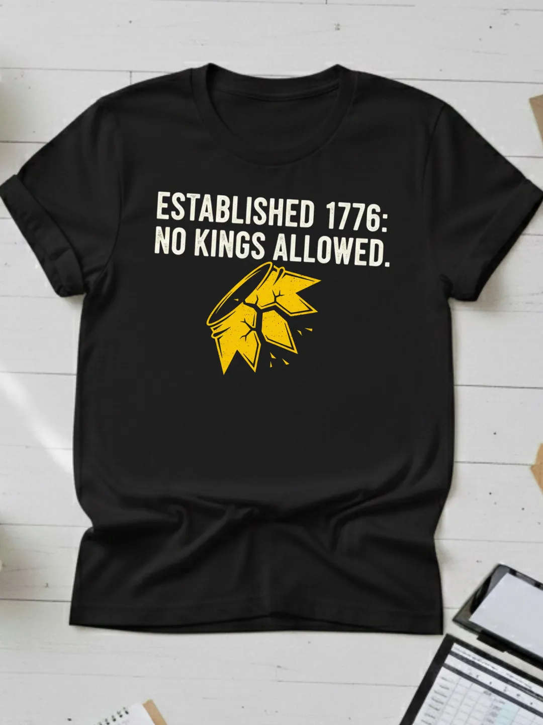 No Kings Allowed,Established 1776 T-Shirt, Patriotic American History Graphic Tee, Revolutionary War Era Distressed Shirt, Unisex Retro Top.