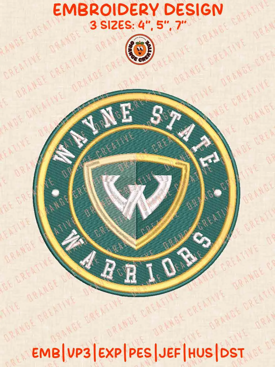 Wayne State Warrior Circle Embroidery Design Files, Football Embroidery Designs, Sport Machine Embroidery Files, 3 Sizes, Custom Sizes, Instant Download