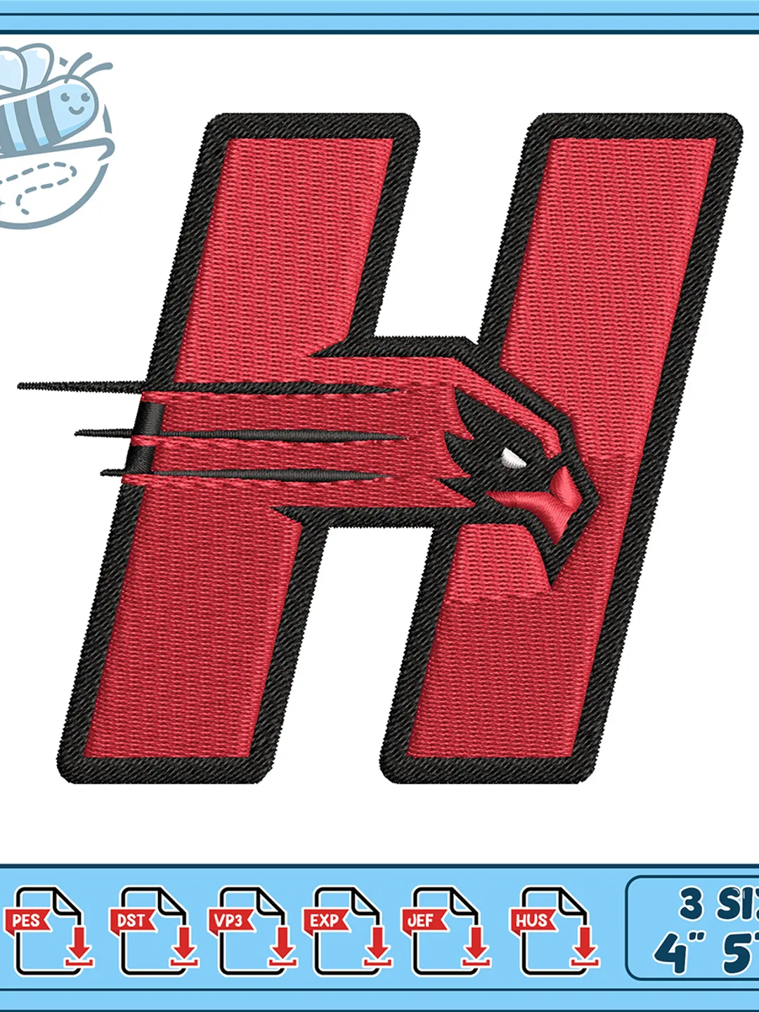 Cardinal H Letter Embroidery Design, Red Hawk School Mascot Machine ...