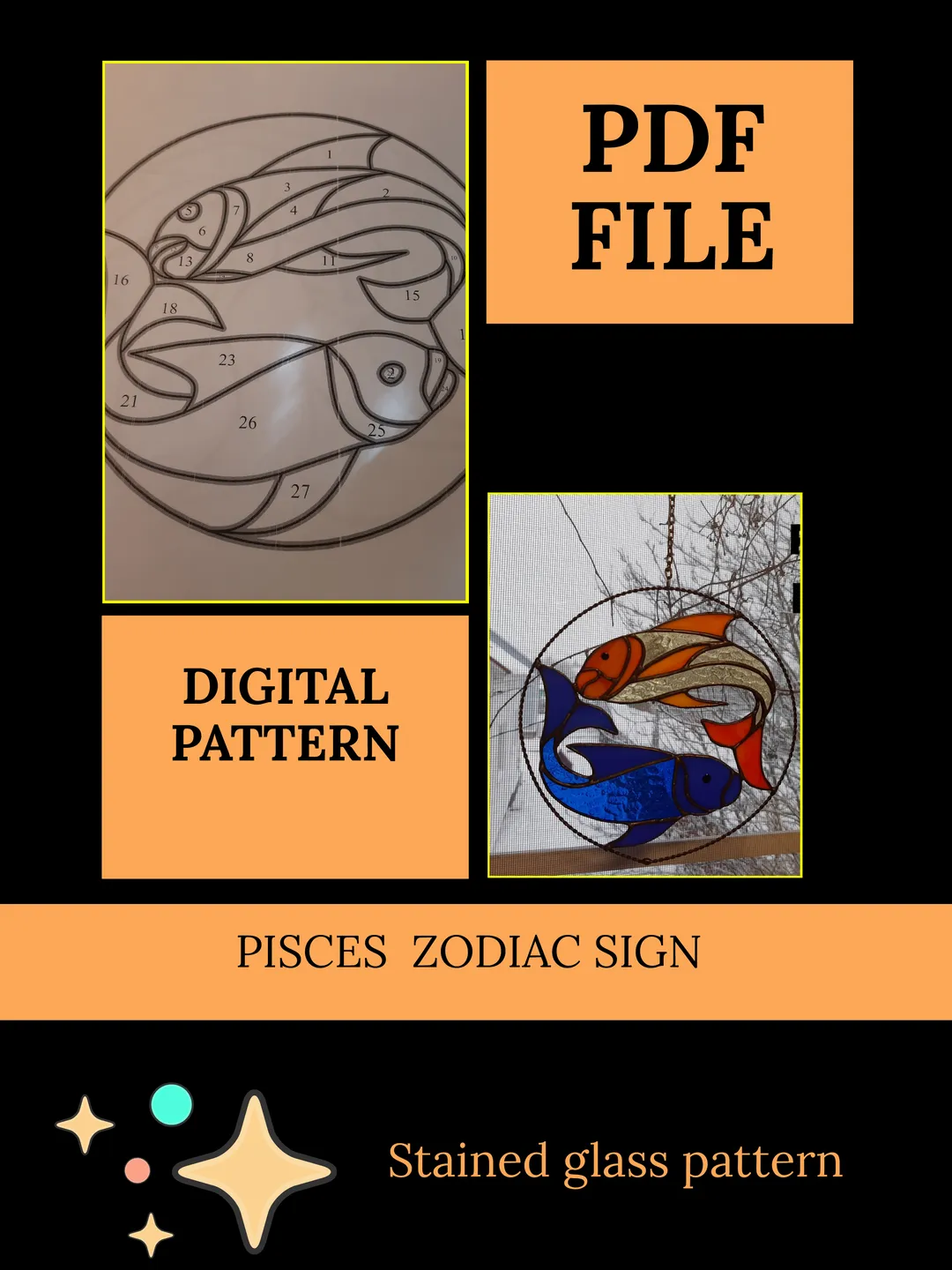 Pisces Pdf Pisces zodiac sign/ Digital Download / Stained Glass Pattern / PDF file ...