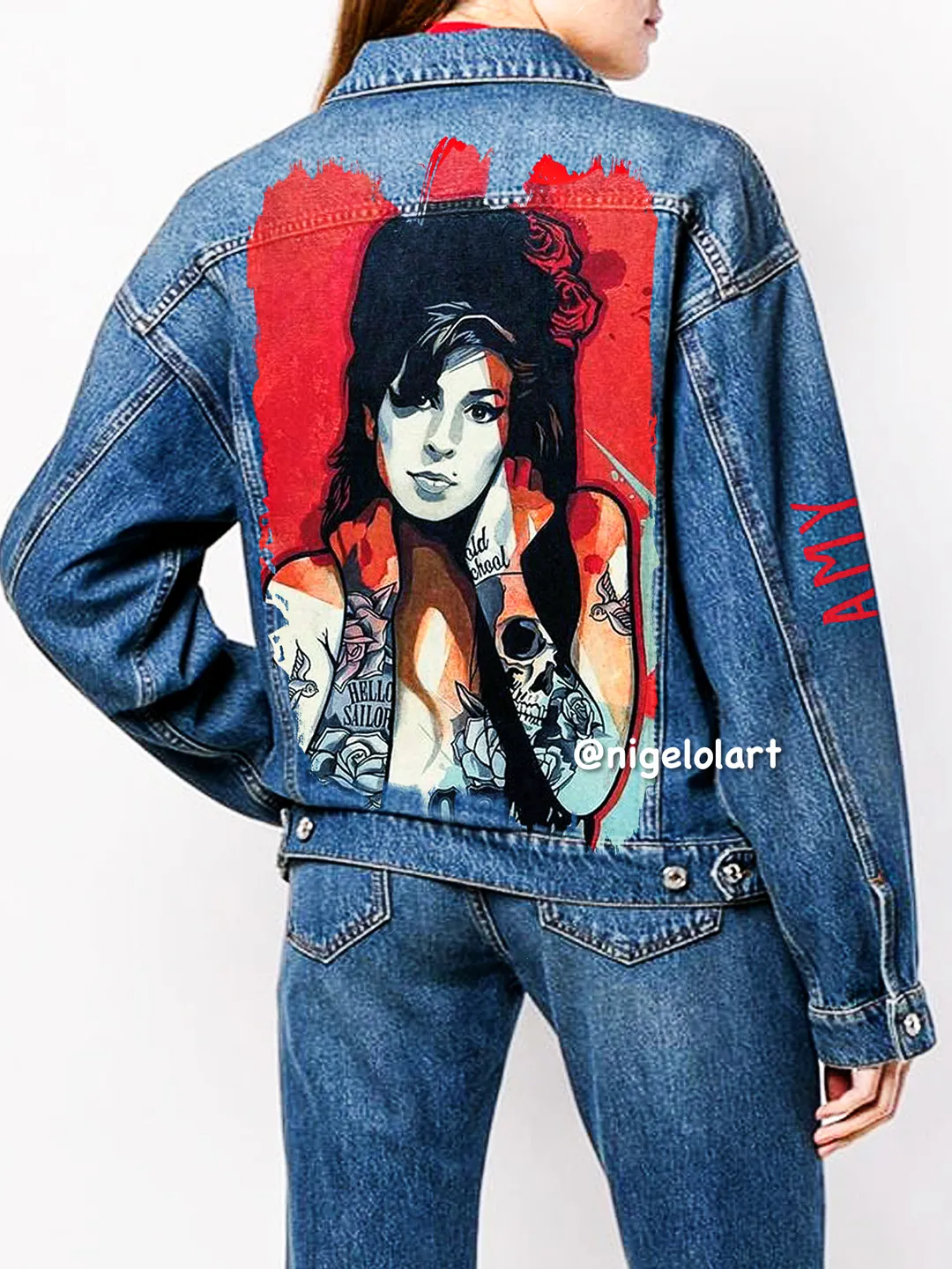 Amy Winehouse Painted Denim Jacket Custom denim jacket