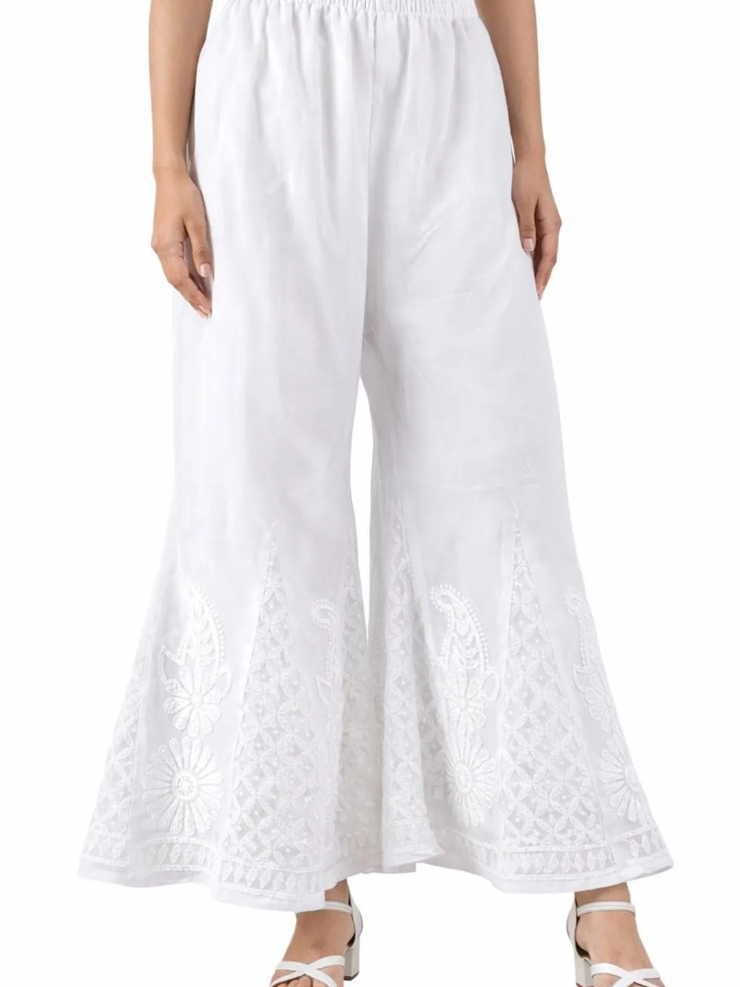 Lucknow Handmade White Chikankari Traditional Sharara, Women Wide Leg ...