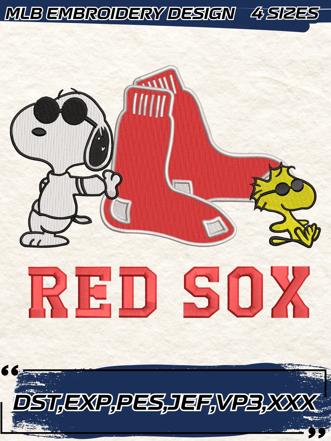 Snoopy Red Sox Embroidery Design,MLB Embroidery Design,Machine Embroidery Design File,4 Sizes, Digital Download
