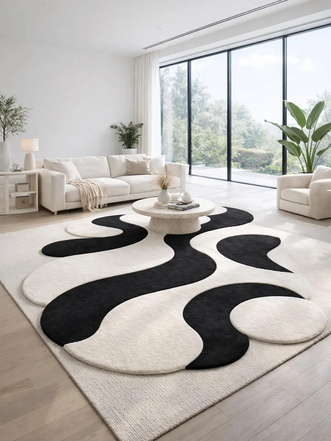 Sala Rug Modern Abstract Black White Area Rug, Luxury Organic Shape Designer ...