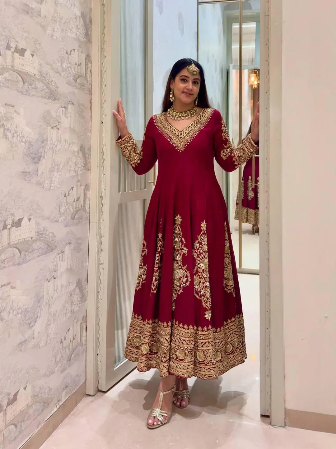 Maroon Embroidered Anarkali Suit For Women Indian Pakistani Wedding Dress Heavy Festive Party Wear Anarkali Gown Reception Outfit For Her