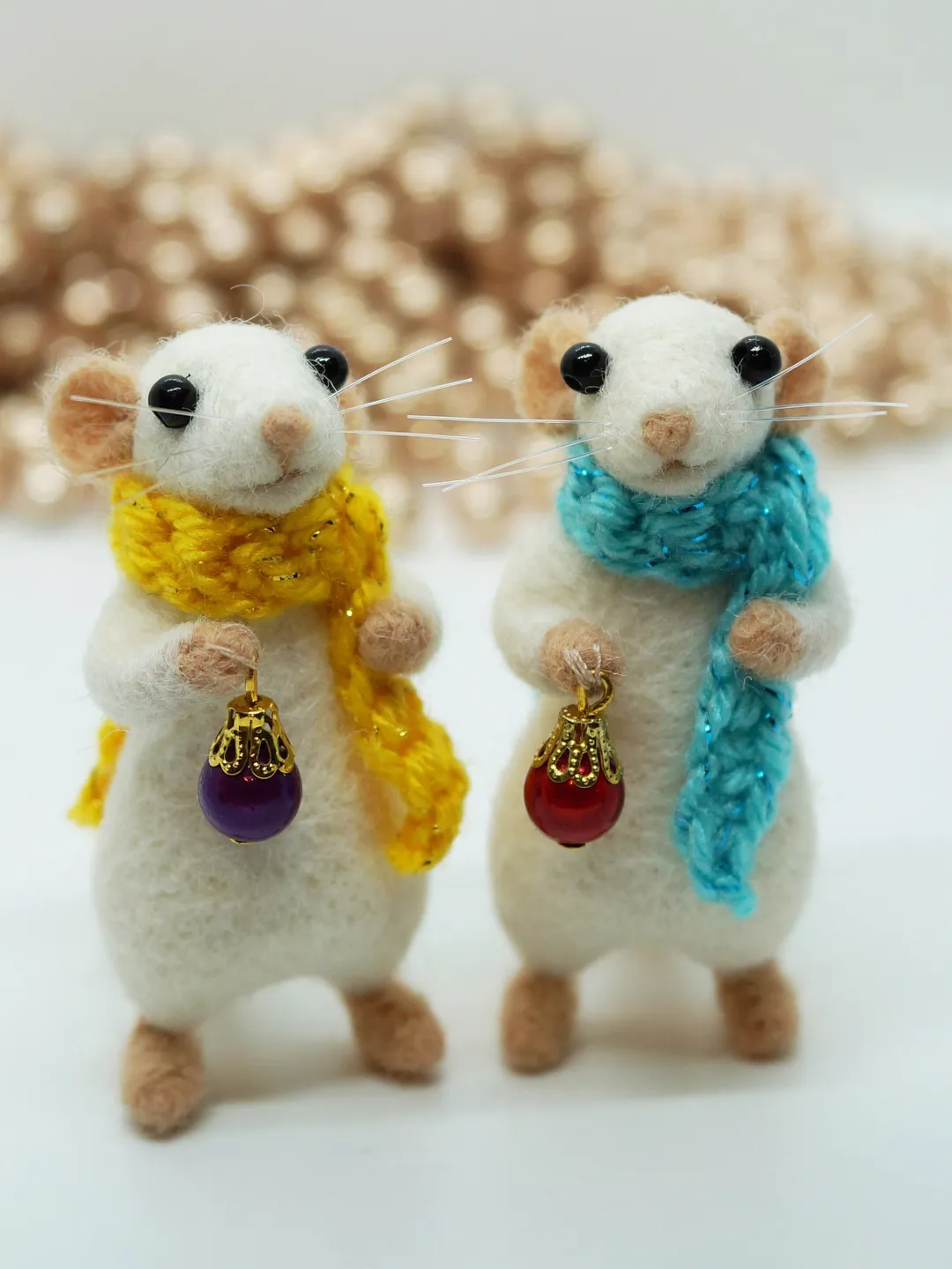 William the mouse, miniature needle felted mouse in a blue scarf, Christmas gift, made to order