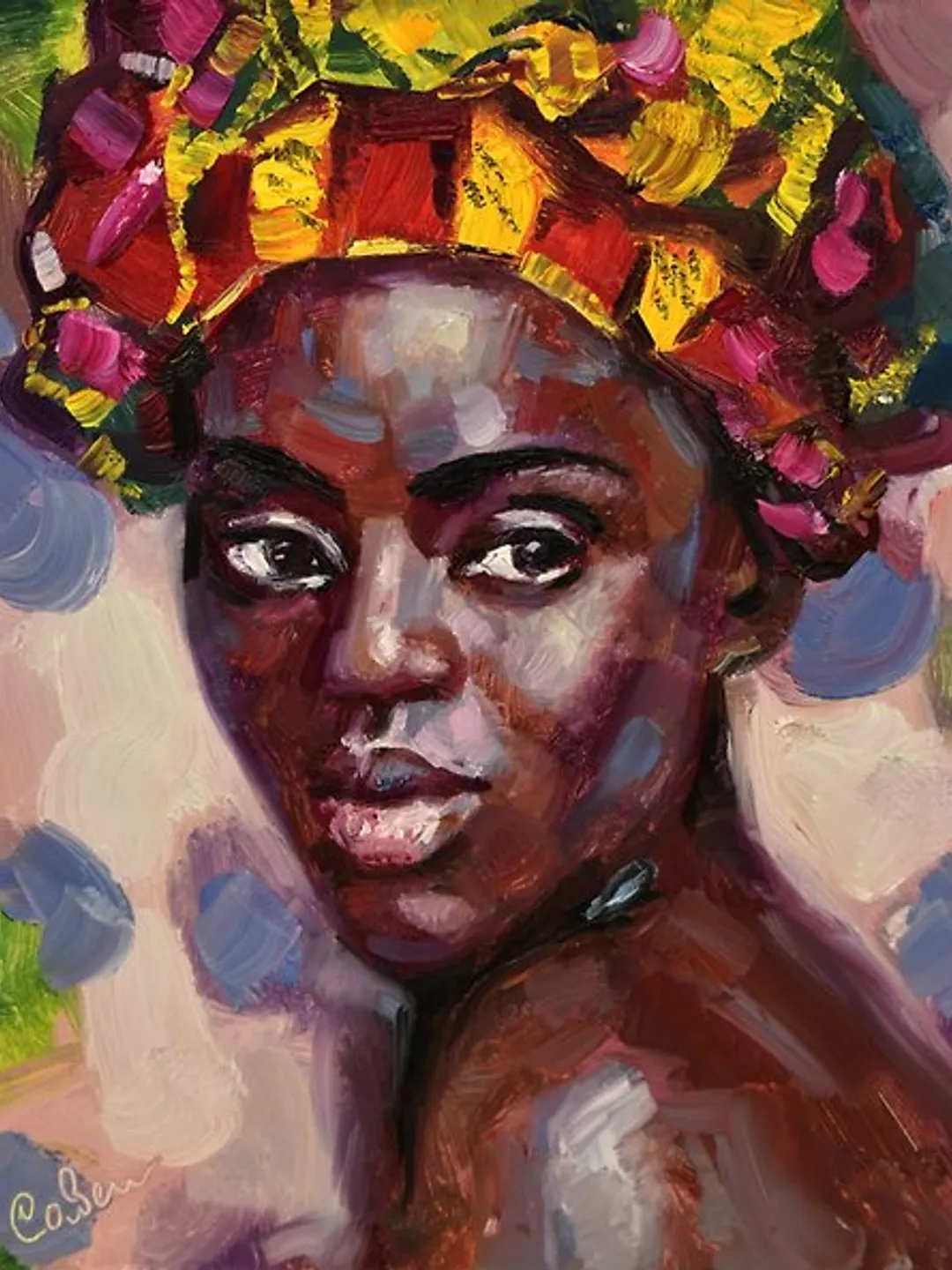 African woman black portrait original oil painting