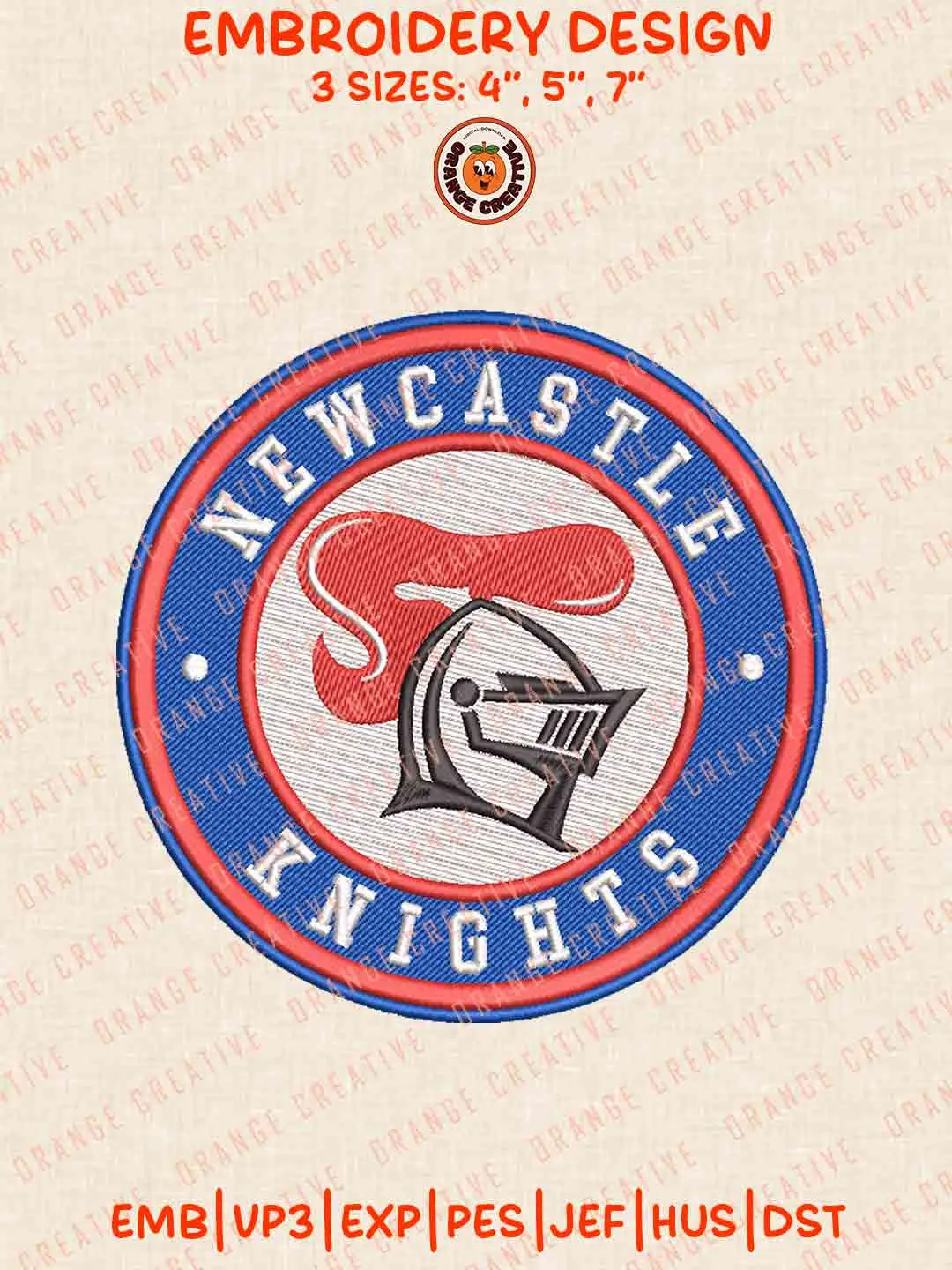 Newcastle Knights Rugby Logos Embroidery Design, NRL Knights Team Machine Embroidery Digitized Pes File, 4 Sizes, Custom Size, Instant Download