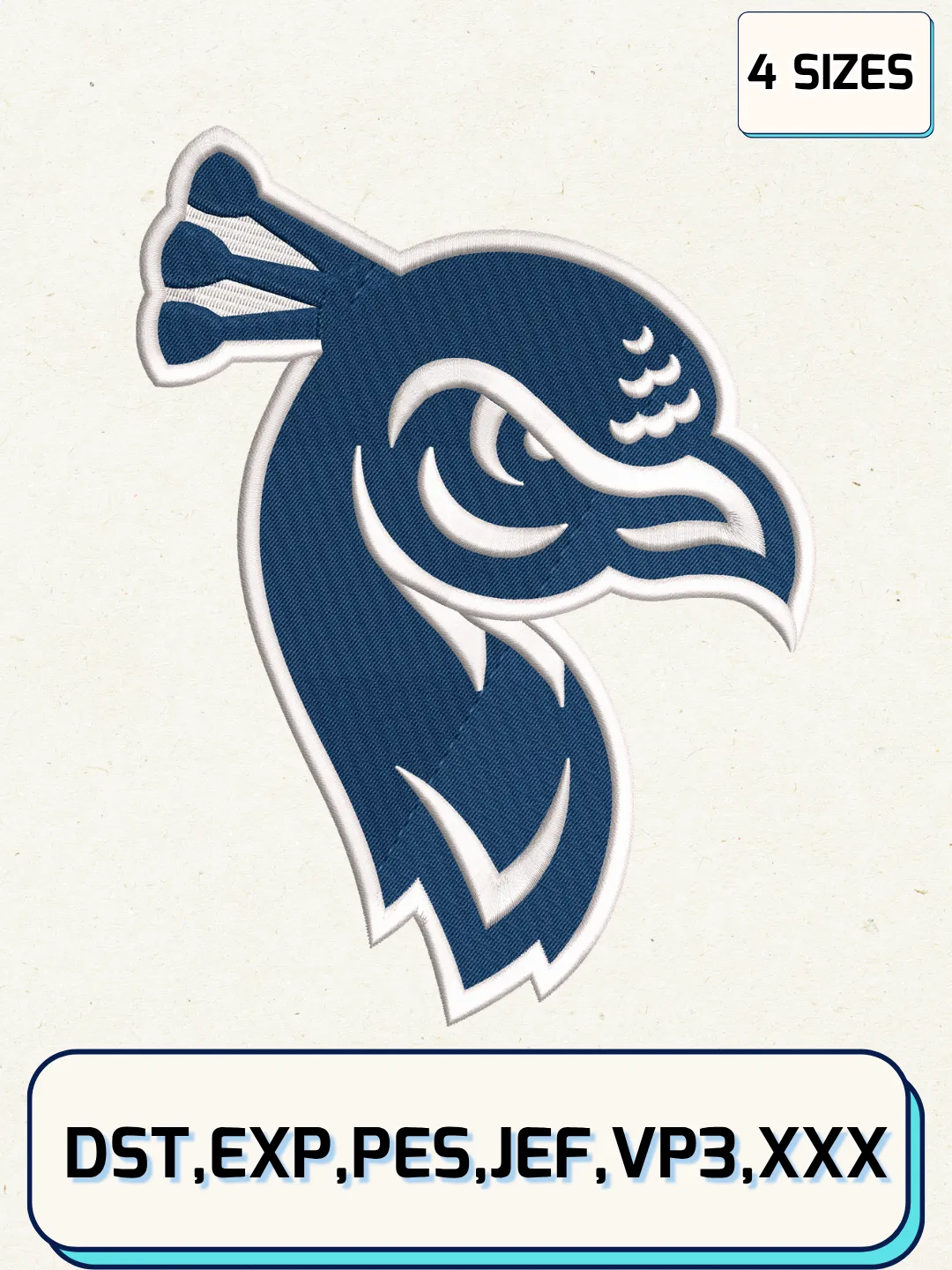 Saint Peter's Peacocks Logos Embroidery Design Files, NCAA Logos Embroidery Designs, Machine Embroidery Files, 4 Sizes