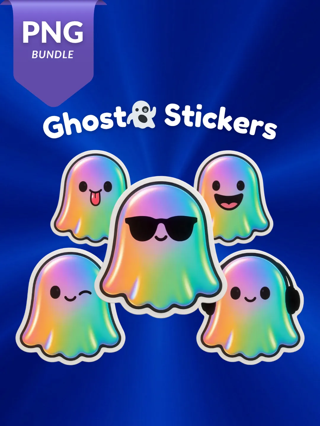 Rainbow Ghost Stickers Pack | Spooky Halloween PNG Bundle (Digital ...