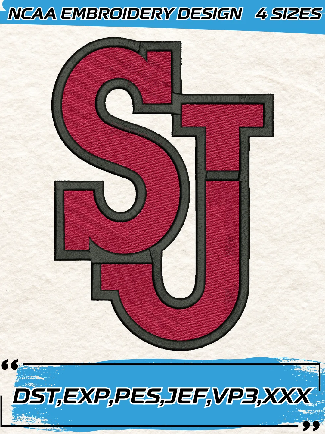 St. John's Red Storm Embroidery Designs,NCAA Logo Embroidery Design,Machine Embroidery Design File,4 Sizes, Digital Download