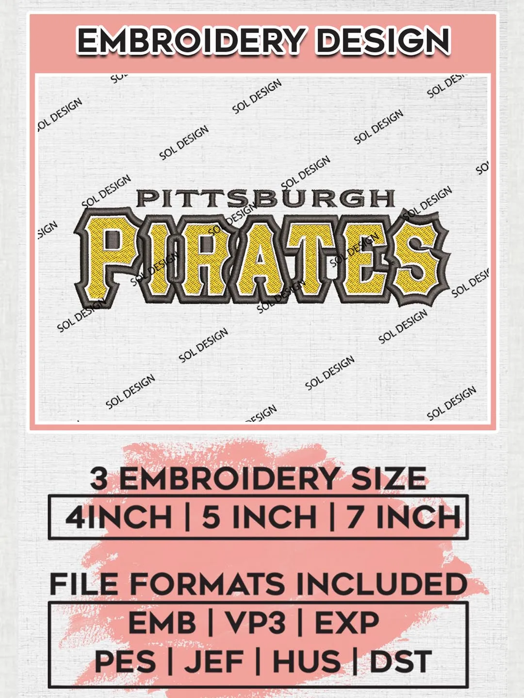 MLB Pittsburgh Pirates Logo Embroidery Files, MLB Pittsburgh Pirates Team Embroidery, MLB Teams, 3 sizes, MLB Machine embroidery designs, Digital Download