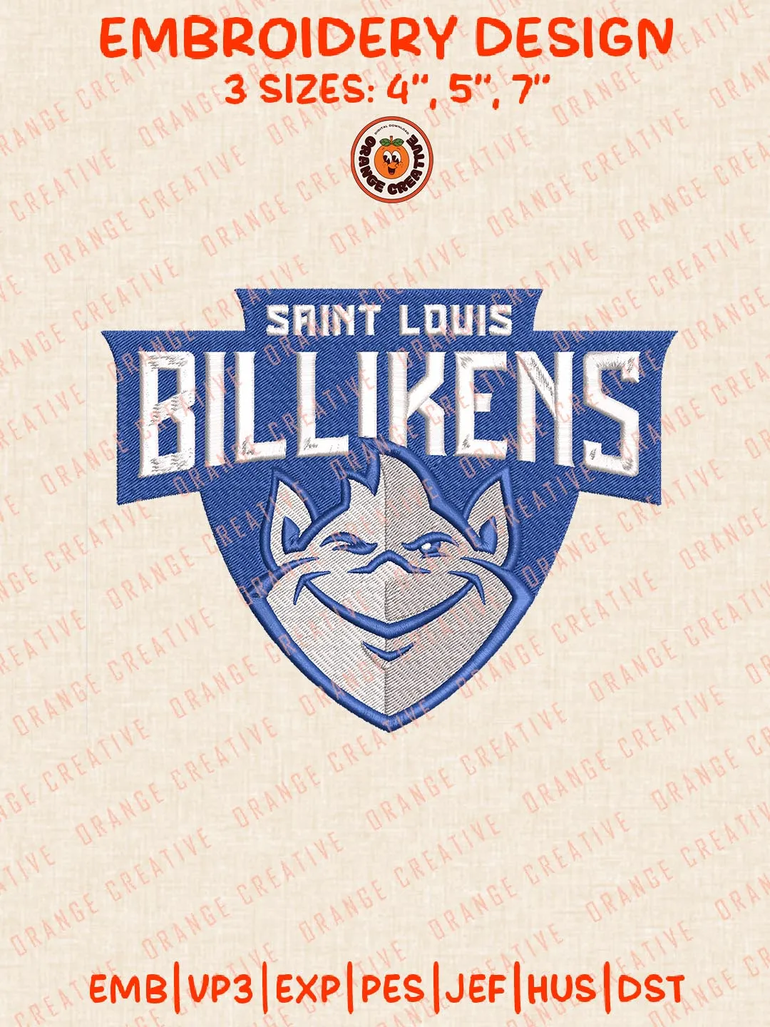 Saint Louis Billikens Logos Embroidery Design Files, NCAA Logos Embroidery Designs, Machine Embroidery Files, 4 Sizes, Custom Sizes, Instant Download