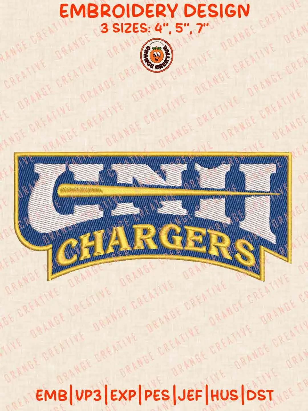 UNH Charger Logo Embroidery Design, College Machine Embroidery Digitized Pes File, Football Designs, 3 Sizes, Custom Size, Instant Download
