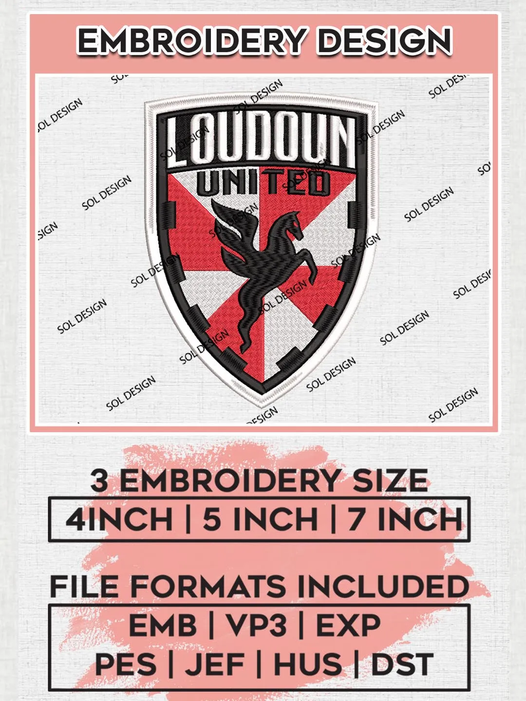 USLC Loudoun United Logo Embroidery Designs, USLC Loudoun United Embroidery Design, USLC Embroidery Design Files, USLC Logo, 3 sizes, Machine embroidery Files, Digital Download