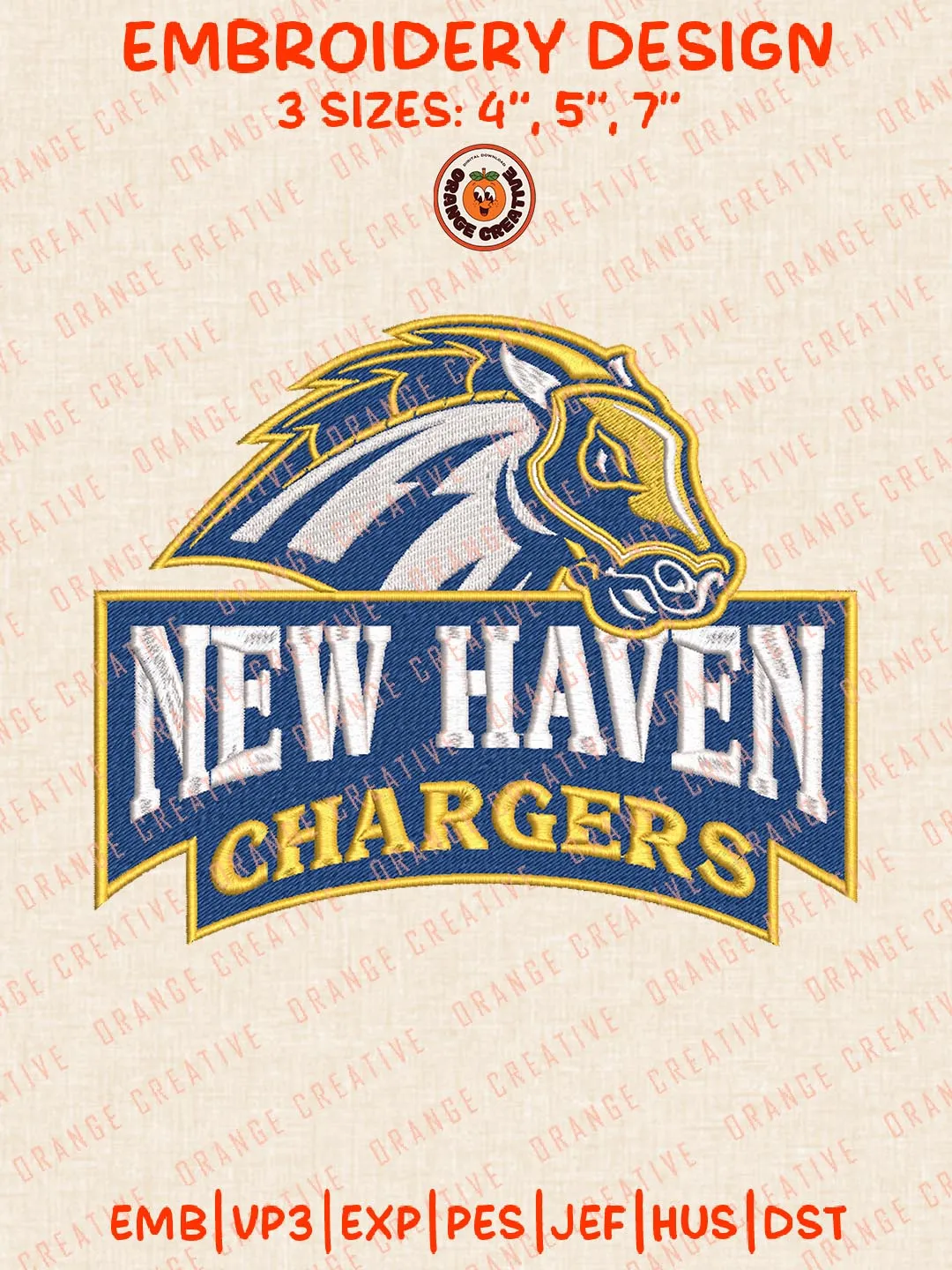 New Haven Chargers NCAA Embroidery Design, NCAA Logo Embroidery Design, Machine Embroidery Design File, 4 Sizes, Digital Download