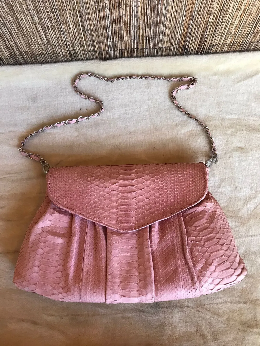 Genuine python skin shoulder chain bag | big pink clutch | exotic leather bags | shoulder elegant designer purse | snake skin formal clutch