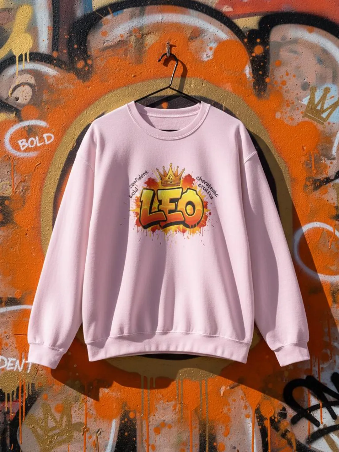 Leo Graffiti Crown Sweatshirt | Zodiac Leo Design | Orange Paint