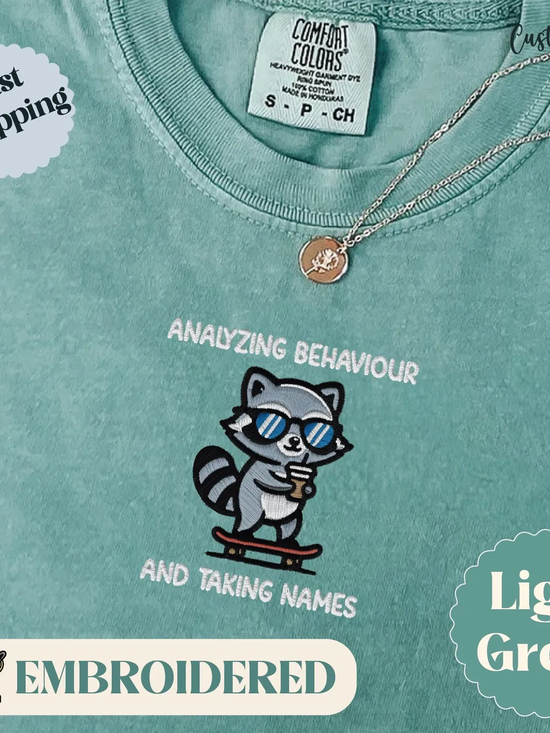 Embroidered Comfort Colors Shirt: Analyzing Behavior, Taking Names Raccoon