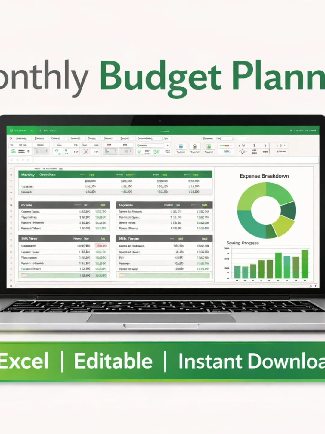Monthly Budget Planner Excel Spreadsheet | Expense & Bill Tracker ...
