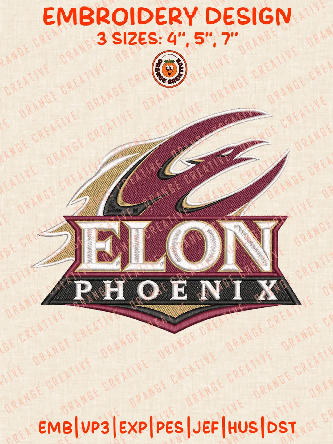 NCAA Elon Phoenix Logo Embroidery Files, Elon Phoenix Team Embroidery Designs, Football Team Machine Embroidery Files, NCAA Elon Machine Embroidery, Digital Download