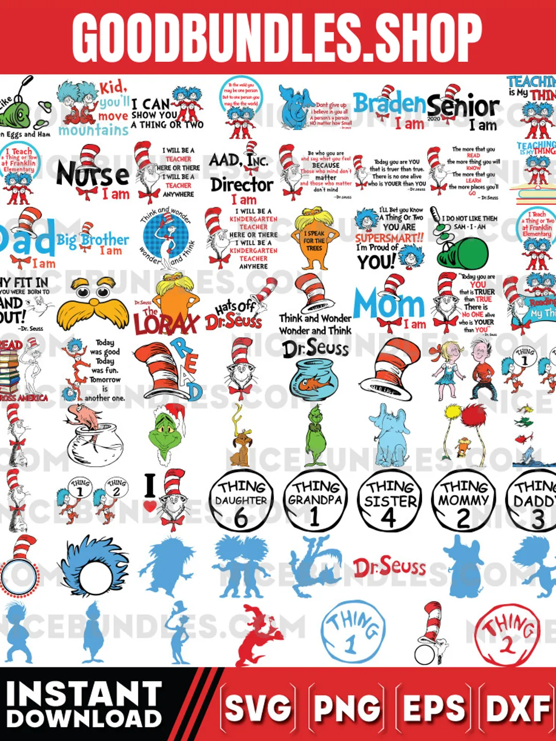 Mega Bundle,Dr Seuss Svg, Cat In The Hat SVG, Dr Seuss Hat SVG