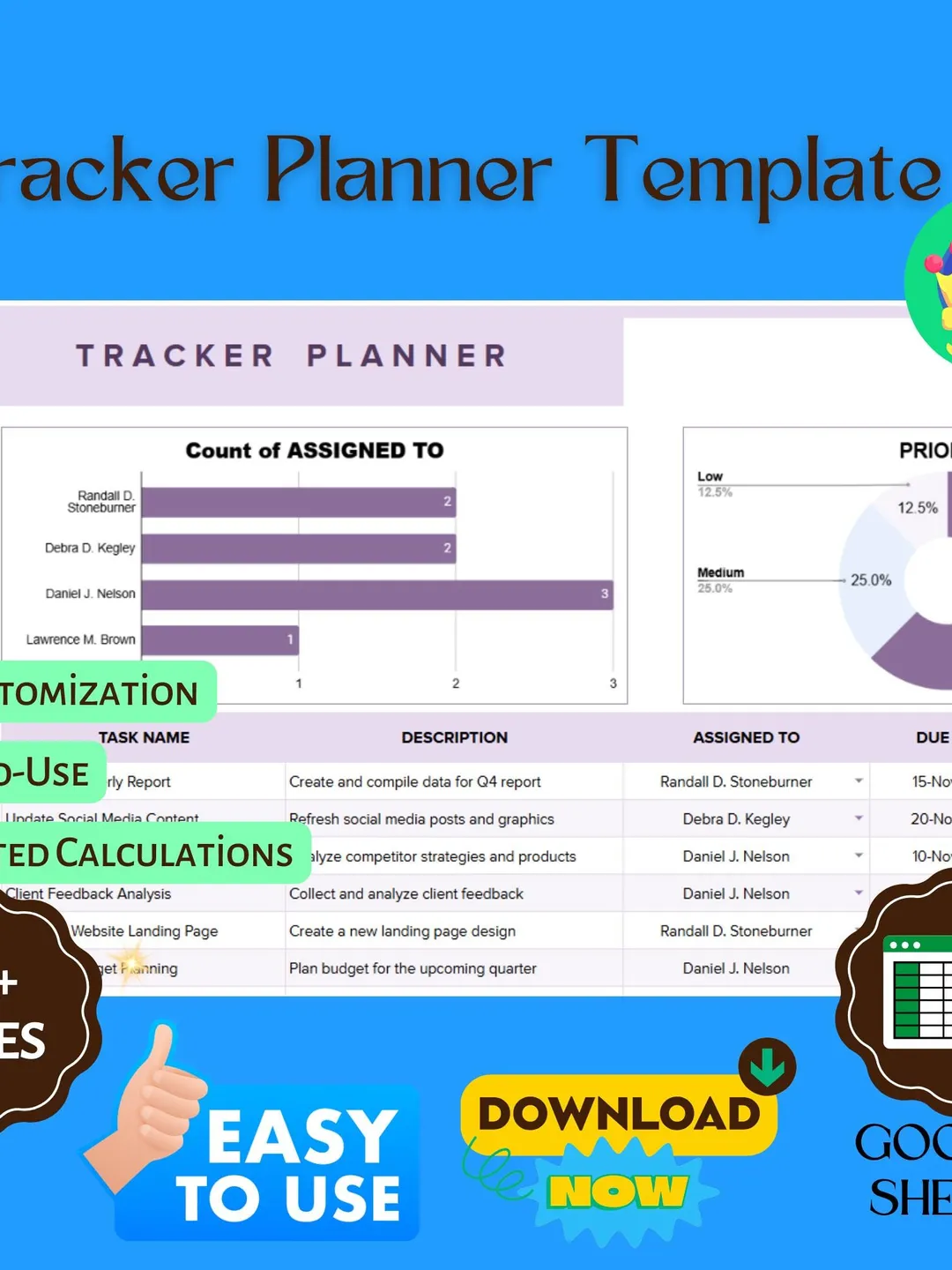 Tracker Planner Template, Editable Google Sheets, Digital Tool for ...