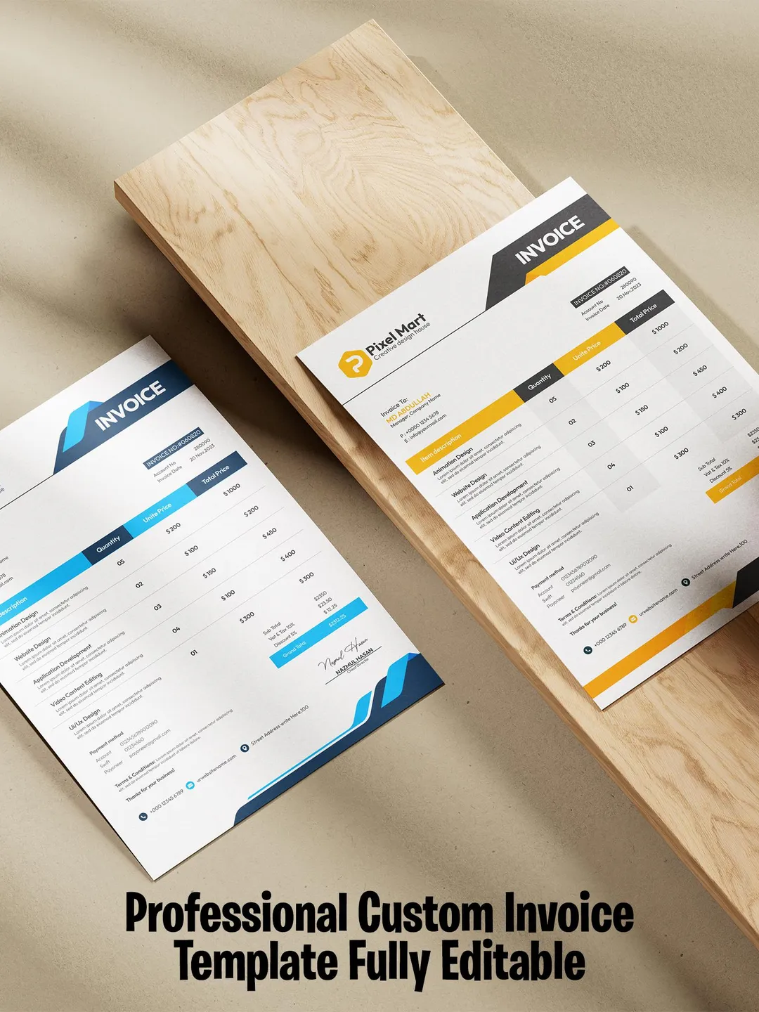 Editable Invoice Template for Small Business | Custom Invoice Design ...