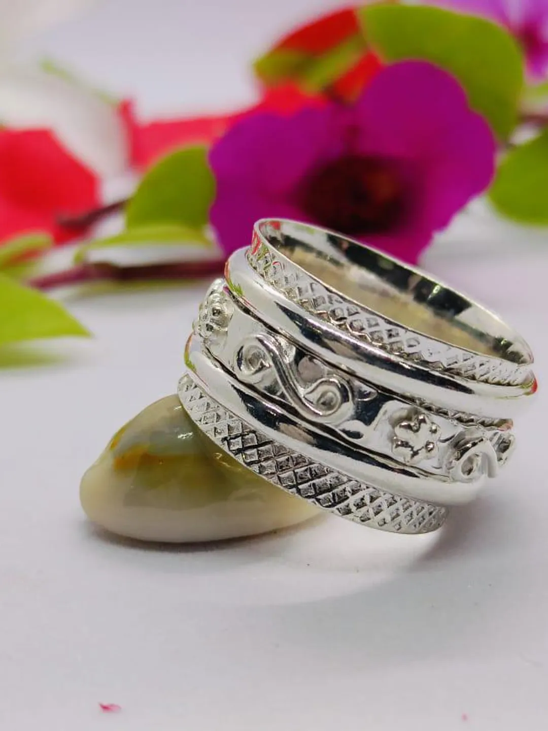 Sterling Silver Spinner Ring: Handmade Boho Meditation Anxiety Ring