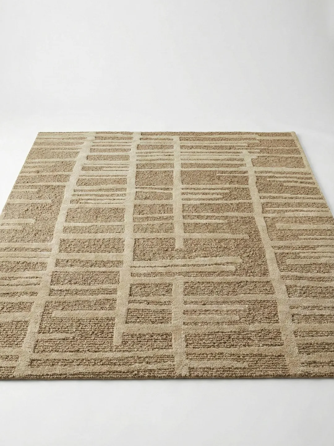 Handwoven carpet Neutral Beige Textured Wool Rug | Modern Minimalist ...