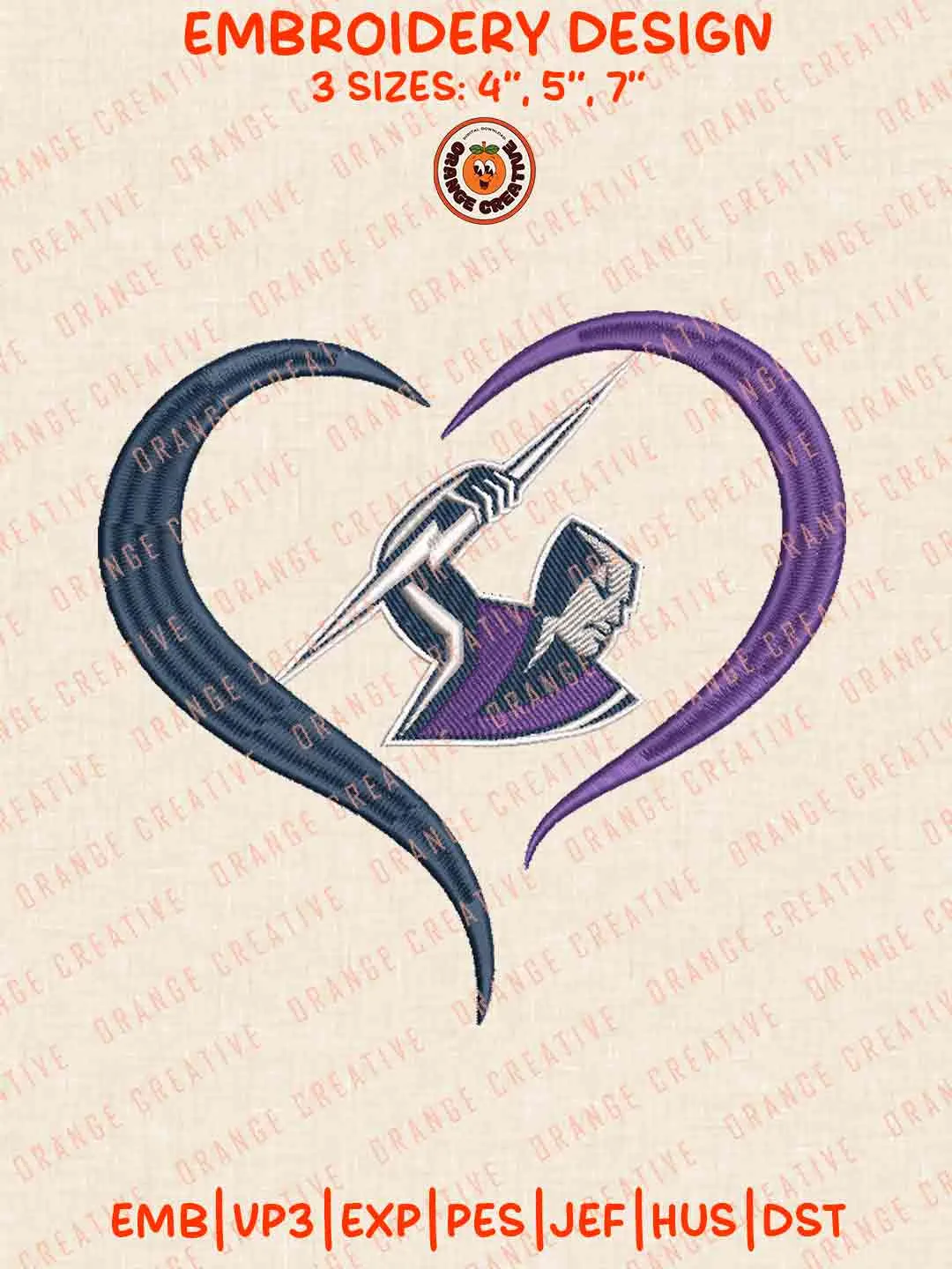 NRL Melbourne Storm Heart Logos Embroidery Design, NRL Rugby Team Machine Embroidery Digitized Pes File, 4 Sizes, Custom Size, Instant Download