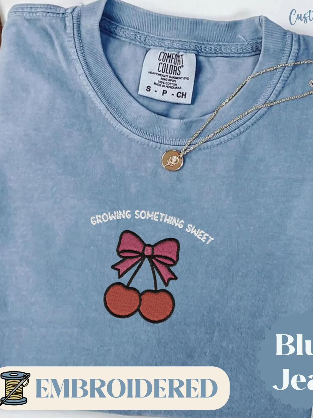 Comfort Colors Embroidered Cherry Pregnancy Announcement Shirt