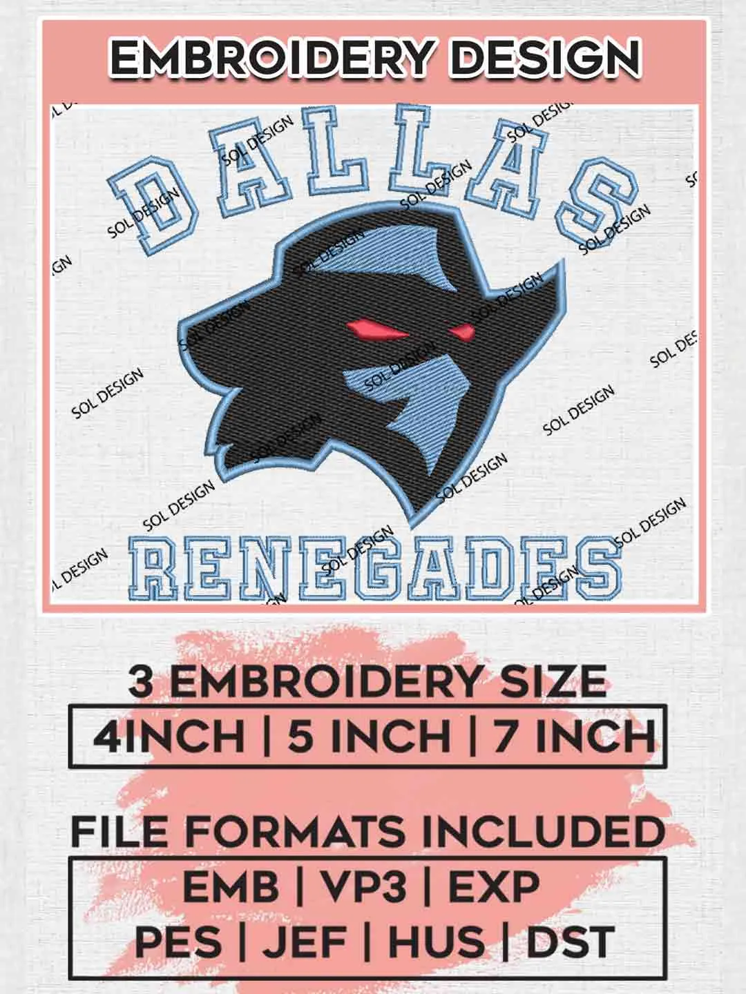 UFL Dallas Renegades Logo Embroidery Design, Football League Embroidery files, Sport Machine embroidery designs, 3 sizes, Instant Download